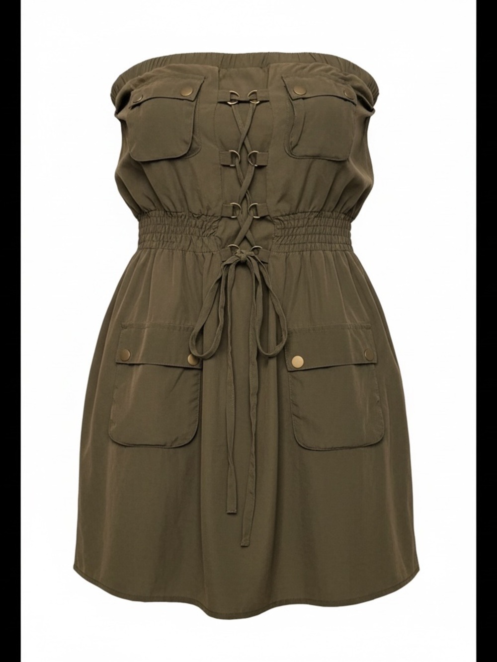 mine Strapless Lace-Up Pocket Dress in Charcoal with Pink Accents